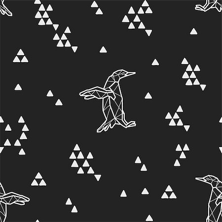 drawn baby - Seamless black and white kids tribal pattern with penguins and triangles. Vector illustration. Stock Photo - Budget Royalty-Free & Subscription, Code: 400-08958435