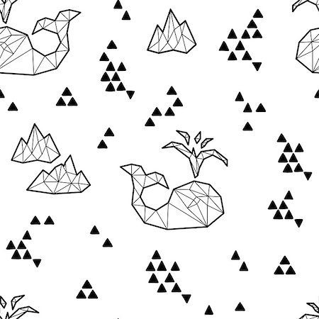 drawn baby - Seamless black and white kids tribal pattern with whales and triangles. Vector illustration. Stock Photo - Budget Royalty-Free & Subscription, Code: 400-08958436