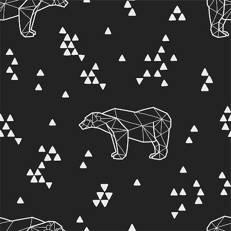 drawn baby - Seamless black and white kids tribal pattern with polar bears and triangles. Vector illustration. Stock Photo - Budget Royalty-Free & Subscription, Code: 400-08958431