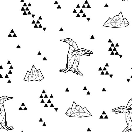 drawn baby - Seamless black and white kids tribal pattern with penguins and triangles. Vector illustration. Stock Photo - Budget Royalty-Free & Subscription, Code: 400-08958440