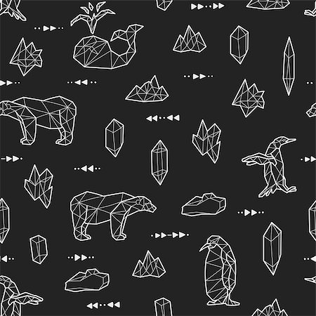 drawn baby - Seamless black and white kids tribal pattern with whales, penguins, polar bears and arrows. Vector illustration. Stock Photo - Budget Royalty-Free & Subscription, Code: 400-08958441