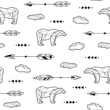 drawn baby - Seamless black and white kids tribal pattern with polar bears and arrows. Vector illustration. Stock Photo - Budget Royalty-Free & Subscription, Code: 400-08958442