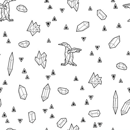 drawn baby - Seamless black and white kids tribal pattern with penguins and triangles. Vector illustration. Stock Photo - Budget Royalty-Free & Subscription, Code: 400-08958443