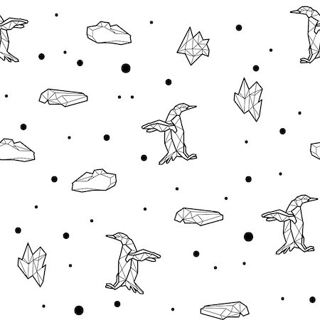 drawn baby - Seamless black and white kids tribal pattern with penguins and ice floes. Vector illustration. Stock Photo - Budget Royalty-Free & Subscription, Code: 400-08958456