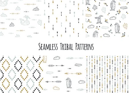drawn baby - Set of navajo tribal patterns with low poly penguins. Vector illustration. Stock Photo - Budget Royalty-Free & Subscription, Code: 400-08958452