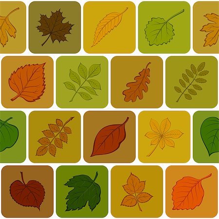simsearch:400-04365263,k - Seamless Background with Autumn Pictogram Leaves of Various Plants, Trees and Shrubs in Squares, Abstract Nature Pattern. Eps10, Contains Transparencies. Vector Stock Photo - Budget Royalty-Free & Subscription, Code: 400-08958588