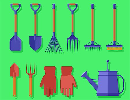 simsearch:400-06175559,k - isolated bright colorful garden tools on green background for landscaping or harvesting Foto de stock - Royalty-Free Super Valor e Assinatura, Número: 400-08958620