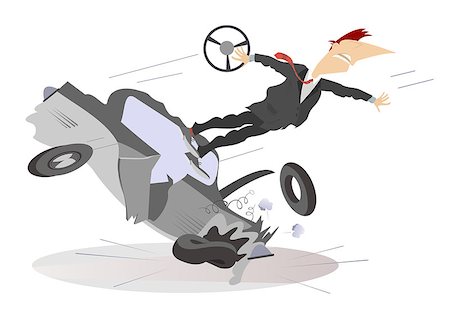 simsearch:400-08612289,k - Man with a steering wheel flies out from a crashed car Stock Photo - Budget Royalty-Free & Subscription, Code: 400-08958850