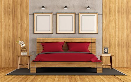 simsearch:400-07796866,k - Wooden and concrete living room with double bed and nightstand - 3d rendering Stock Photo - Budget Royalty-Free & Subscription, Code: 400-08958954