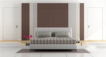 Contemporary master bedroom with closet and two closed door - 3d rendering Stock Photo - Budget Royalty-Free & Subscription, Code: 400-08958955