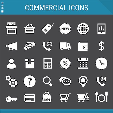 simsearch:400-08696973,k - Modern flat design commercial icons collection on gray Photographie de stock - Aubaine LD & Abonnement, Code: 400-08959084