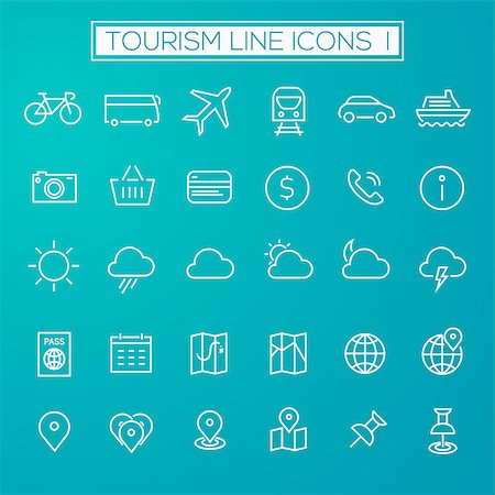 plane rain - Trendy thin line tourism icons, set 1 Stock Photo - Budget Royalty-Free & Subscription, Code: 400-08959081