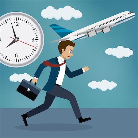 Businessman who missed his flight running behind a plane. Also available as a Vector in Adobe illustrator EPS 10 format. Stock Photo - Budget Royalty-Free & Subscription, Code: 400-08959122