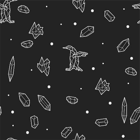 drawn baby - Seamless black and white kids tribal pattern with penguins and low-poly crystals. Vector illustration. Stock Photo - Budget Royalty-Free & Subscription, Code: 400-08959396