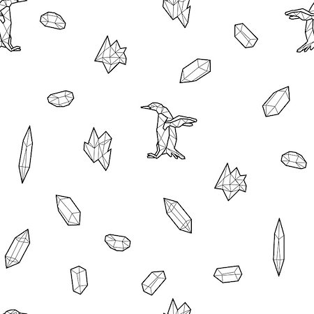 drawn baby - Seamless black and white kids tribal pattern with penguins and low-poly crystals. Vector illustration. Stock Photo - Budget Royalty-Free & Subscription, Code: 400-08959391