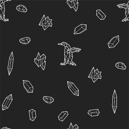 drawn baby - Seamless black and white kids tribal pattern with penguins and low-poly crystals. Vector illustration. Stock Photo - Budget Royalty-Free & Subscription, Code: 400-08959410