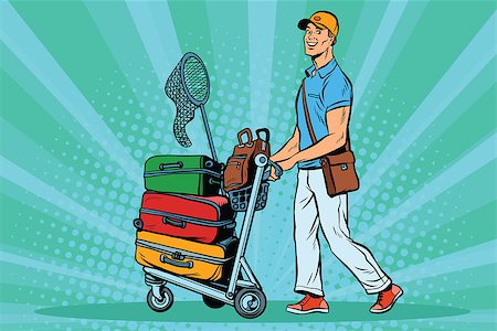 Male passenger traveler with Luggage on the trolley. Pop art retro vector illustration Stock Photo - Budget Royalty-Free & Subscription, Code: 400-08959628