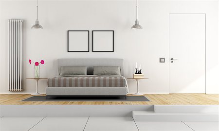 simsearch:400-07796866,k - Two levels master bedroom with double bed and closed door - 3d rendering Stock Photo - Budget Royalty-Free & Subscription, Code: 400-08959680