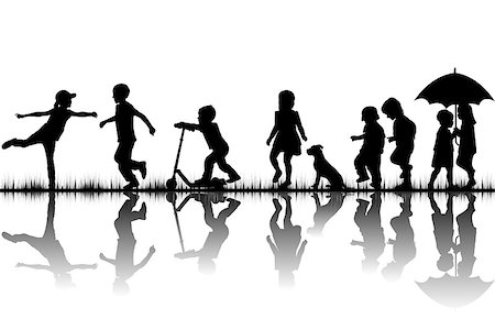 Silhouettes of children playing outdoor Stock Photo - Budget Royalty-Free & Subscription, Code: 400-08959746