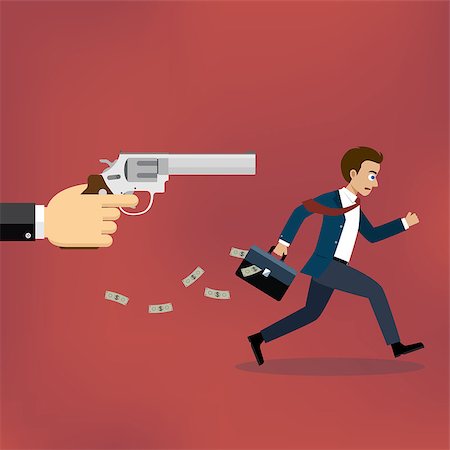 simsearch:400-08551381,k - Businessman running away from gunman on the red background. Also available as a Vector in Adobe illustrator EPS 10 format. Fotografie stock - Microstock e Abbonamento, Codice: 400-08959782