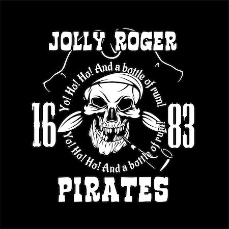 simsearch:400-09046433,k - Pirates Jolly Roger symbol. Vector poster of skull with pirate eye patch, crossed bones and swords or sabers. Black flag for entertainment party decor, alcohol drink bar or pub emblem or sign on black Foto de stock - Super Valor sin royalties y Suscripción, Código: 400-08959901