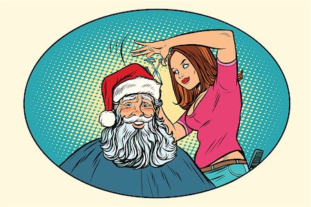 Santa Claus at the Barber. Christmas and New year. Comic cartoon vintage pop art retro vector illustration Stock Photo - Budget Royalty-Free & Subscription, Code: 400-08964072