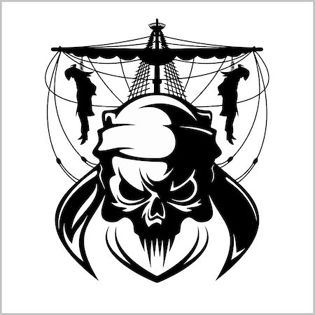 robber cartoon black - Skull pirate illustration - vector emblem isolated on white Stock Photo - Budget Royalty-Free & Subscription, Code: 400-08964083