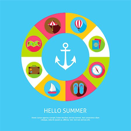 sea postcards vector - Concept Hello Summer. Vector Illustration of Sea Holiday Infographics Circle with Icons. Stock Photo - Budget Royalty-Free & Subscription, Code: 400-08964094