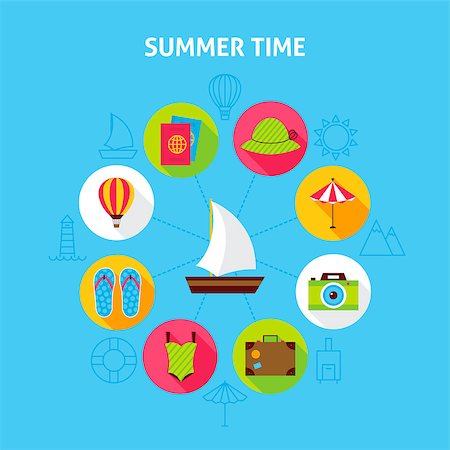 sea postcards vector - Concept Summer Time. Vector Illustration of Sea Holiday Infographics Circle with Flat Icons. Stock Photo - Budget Royalty-Free & Subscription, Code: 400-08964095