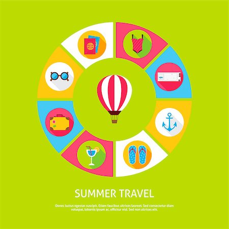 sea postcards vector - Concept Summer Travel. Vector Illustration of Sea Holiday Infographics Circle with Icons. Stock Photo - Budget Royalty-Free & Subscription, Code: 400-08964096