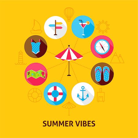 sea postcards vector - Concept Summer Vibes. Vector Illustration of Sea Holiday Infographics Circle with Flat Icons. Stock Photo - Budget Royalty-Free & Subscription, Code: 400-08964097