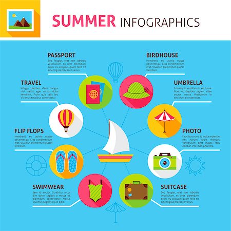 sea postcards vector - Summer Concept Infographics. Flat Design Vector Illustration of Sea Leisure. Stock Photo - Budget Royalty-Free & Subscription, Code: 400-08964102