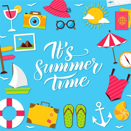 simsearch:400-09186100,k - Summer Time Lettering Postcard. Vector Illustration of Flat Style Sea Travel Poster. Stock Photo - Budget Royalty-Free & Subscription, Code: 400-08964116