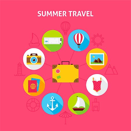 sea postcards vector - Summer Travel Concept. Vector Illustration of Sea Holiday Infographics Circle with Flat Icons. Stock Photo - Budget Royalty-Free & Subscription, Code: 400-08964119