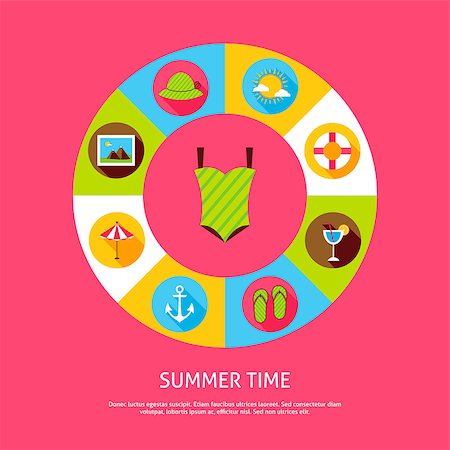 sea postcards vector - Summer Time Concept. Vector Illustration of Sea Holiday Infographics Circle with Icons. Stock Photo - Budget Royalty-Free & Subscription, Code: 400-08964110