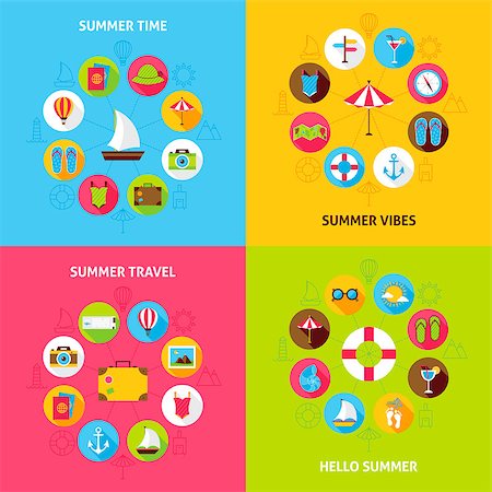 sea postcards vector - Summer Travel Concepts Set. Vector Illustration of Sea Holiday Infographic Circle with Flat Icons. Stock Photo - Budget Royalty-Free & Subscription, Code: 400-08964120