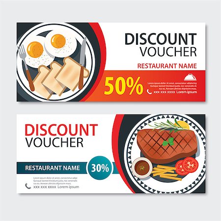 Discount voucher american food template design. Set of steak and breakfast Stock Photo - Budget Royalty-Free & Subscription, Code: 400-08964296