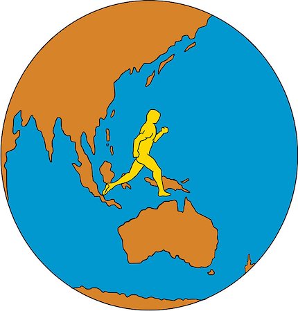 simsearch:400-08629212,k - Drawing sketch style illustrations of marathon triathlete runner running viewed from the side set inside globe showing Asia Pacific and the world. Foto de stock - Super Valor sin royalties y Suscripción, Código: 400-08964291
