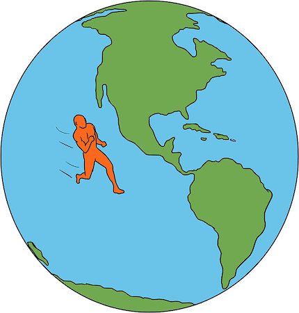 simsearch:400-08629212,k - Drawing sketch style illustrations of marathon triathlete runner running viewed from the side set inside globe showing North and South America and the world. Fotografie stock - Microstock e Abbonamento, Codice: 400-08964292