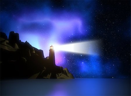 3D render of a lighthouse against a space sky Stock Photo - Budget Royalty-Free & Subscription, Code: 400-08964616