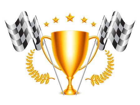 simsearch:400-06913633,k - Golden trophy cup and checkered flags isolated on white background Fotografie stock - Microstock e Abbonamento, Codice: 400-08964707