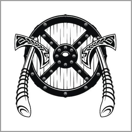 dclipart (artist) - Viking Warrior Emblem - vector illustration isolated on white Fotografie stock - Microstock e Abbonamento, Codice: 400-08964812