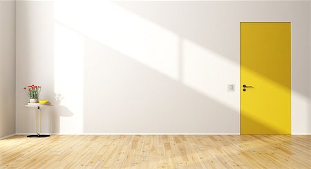 Empty modern room with yellow close door - 3d rendering Stockbilder - Microstock & Abonnement, Bildnummer: 400-08964836