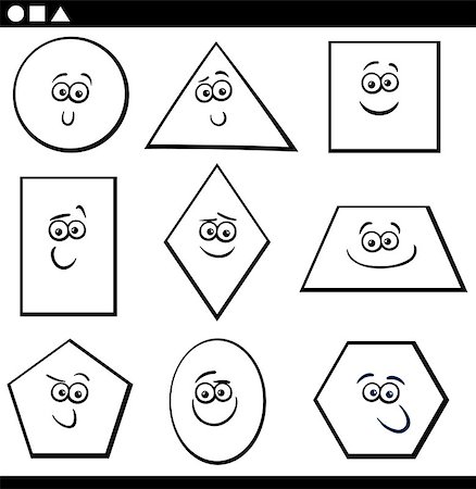 school black and white cartoons - Black and White Cartoon Illustration of Educational Basic Geometric Shapes Funny Characters for Children Coloring Page Stock Photo - Budget Royalty-Free & Subscription, Code: 400-08965071