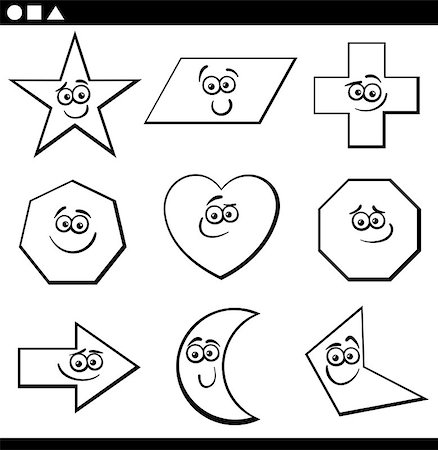 school black and white cartoons - Black and White Cartoon Illustration of Educational Basic Geometric Shapes Funny Characters for Kids Coloring Page Stock Photo - Budget Royalty-Free & Subscription, Code: 400-08965072