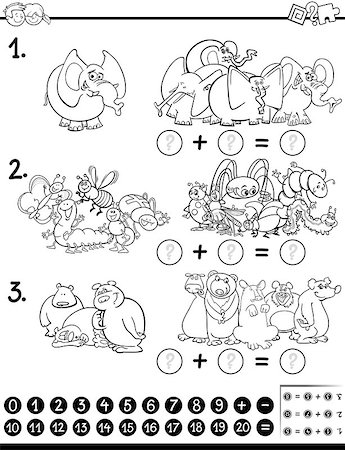 simsearch:400-08965109,k - Black and White Cartoon Illustration of Educational Mathematical Activity Game for Children with Animal Characters Coloring Page Stock Photo - Budget Royalty-Free & Subscription, Code: 400-08965098