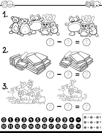 simsearch:400-08965106,k - Black and White Cartoon Illustration of Educational Mathematical Activity Game for Children with Characters and Objects Coloring Page Stock Photo - Budget Royalty-Free & Subscription, Code: 400-08965107