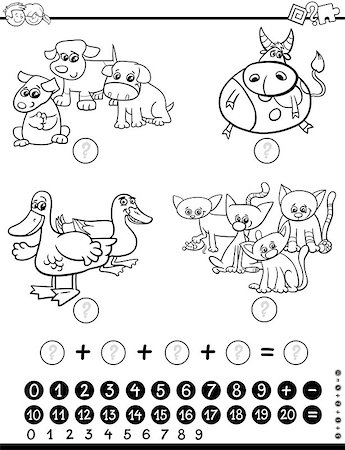 simsearch:400-08965106,k - Black and White Cartoon Illustration of Educational Mathematical Activity Game for Children with Animal  Characters Coloring Page Stock Photo - Budget Royalty-Free & Subscription, Code: 400-08965109