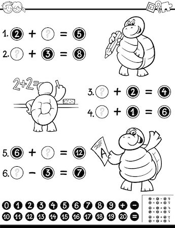 simsearch:400-08965106,k - Black and White Cartoon Illustration of Educational Mathematical Activity Worksheet for Children Coloring Page Stock Photo - Budget Royalty-Free & Subscription, Code: 400-08965100