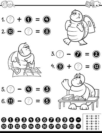 school black and white cartoons - Black and White Cartoon Illustration of Educational Mathematical Activity Worksheet for Coloring Stock Photo - Budget Royalty-Free & Subscription, Code: 400-08965101